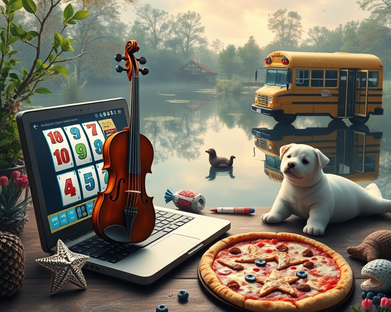 slot machine, laptop, pizza, violin, starfish, unicycle, pond, blueberry, school bus, puppy, fried chicken, seal